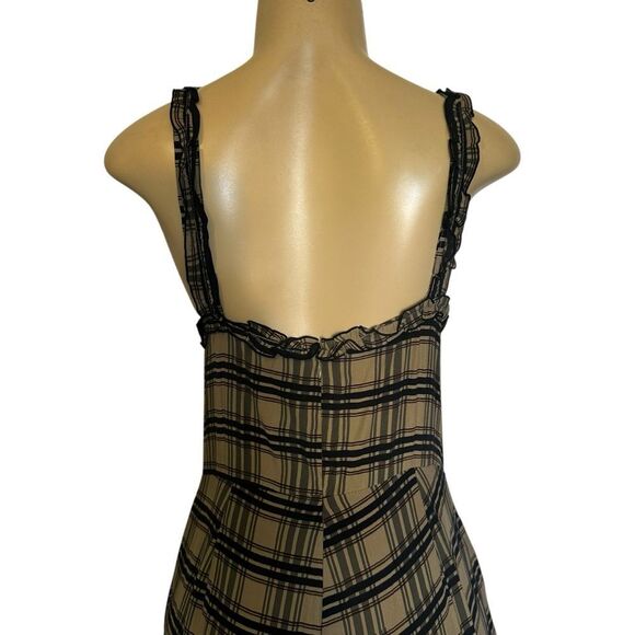 Faithfull the Brand plaid ruffle trim wide leg crop sleeveless Jumpsuit medium 6 - Picture 7 of 11